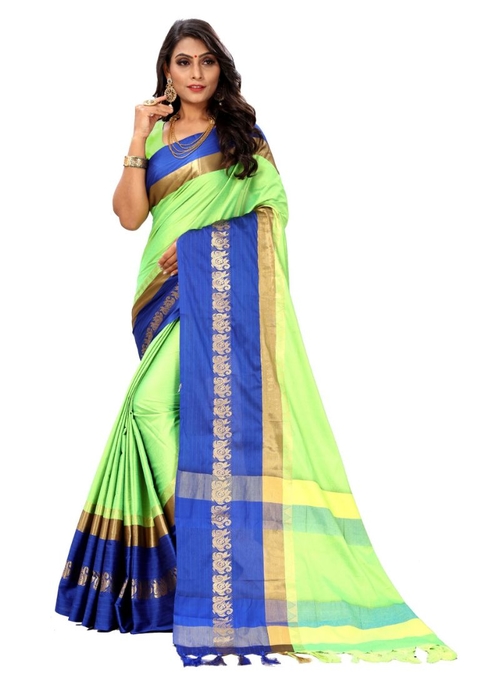 Generic Women's Cottton Silk Saree (Green, 5-6