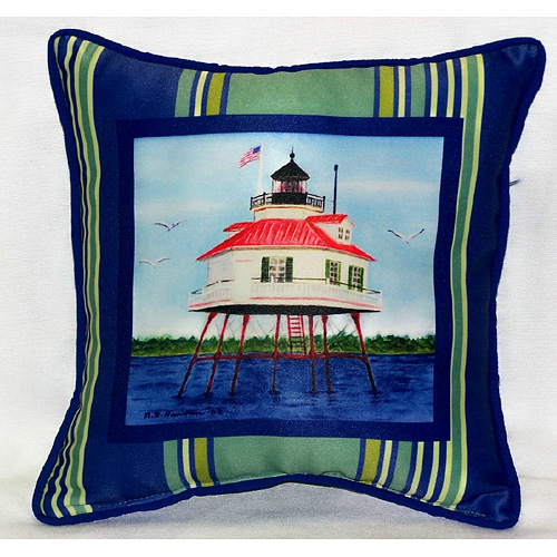 Betsy Drake SN742 Drum Point Lighthouse Small Outdoor Pillow 12x12