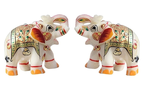 Handicraft Home Decor Marble Meena Elephant Pair for Home Decor |