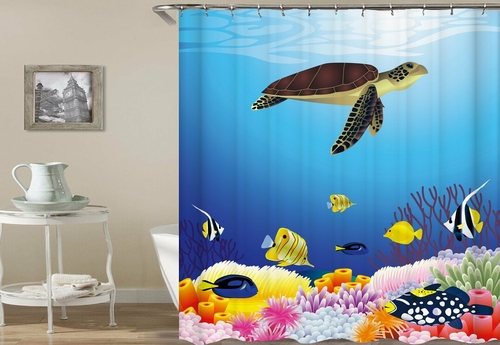 Turtle Swims In The Reef Shower Curtain