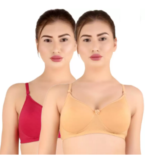 Pack of 2 Women T-Shirt Lightly Padded Bra  (Gold, Pink)