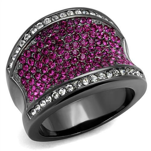 Women IP Light Black Stainless Steel Ring with Top Grade Crystal in Am