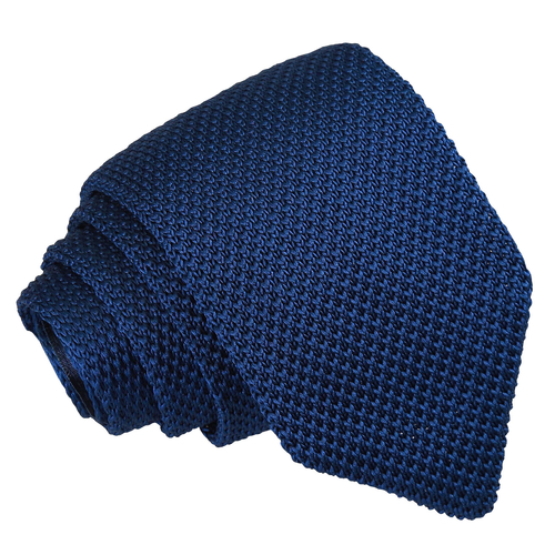 Plain Knitted Slim Tie - Navy Blue