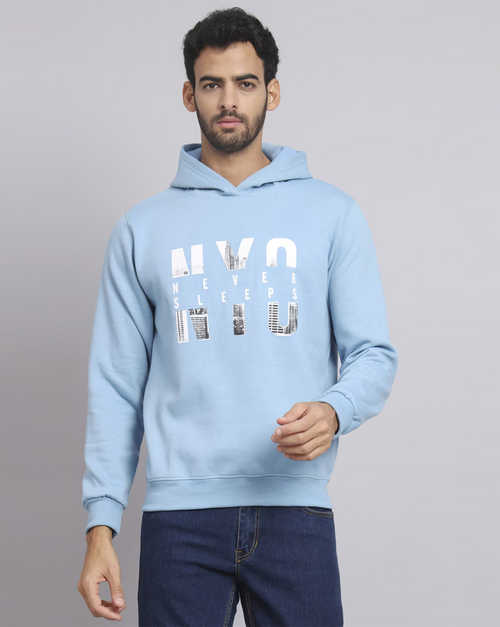Typographic Print Hooded Sweatshirt BLUE