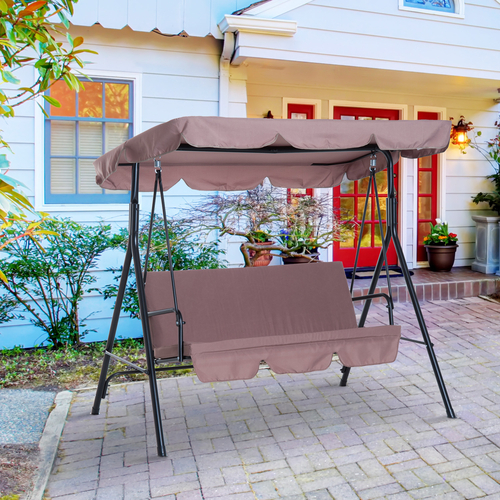 Outsunny Metal 3-Seater Outdoor Patio Swing with Canopy Cushioned