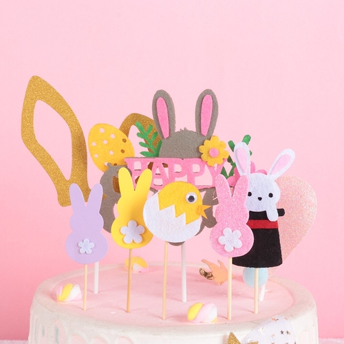 NEW Happy Easter Cupcake Topper Picks Card Rabbit