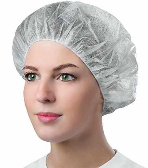 White Caps 24". Pack of 100 Hair Head Covers. Polypropylene Non-woven