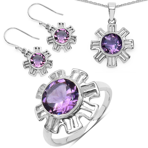 7.07 Carat Genuine Amethyst .925 Sterling Silver Ring, Pendant and