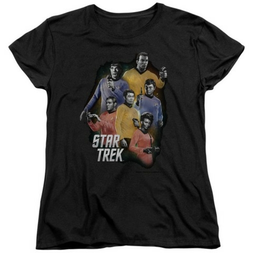 Trevco Star Trek-Galaxy Glow - Short Sleeve Womens Tee - Black- Large