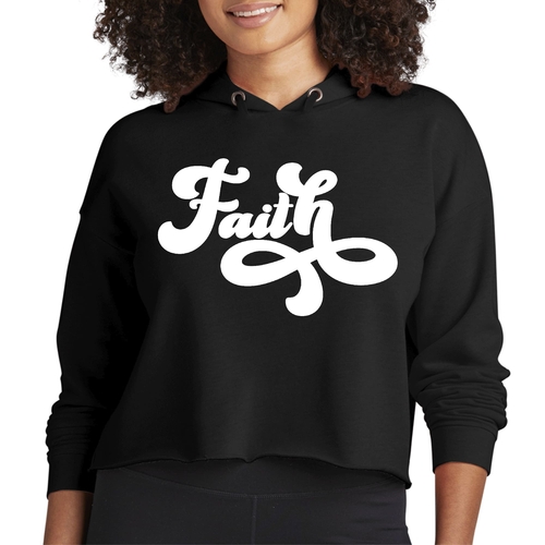 Womens Cropped Hoodie Faith Script Illustration