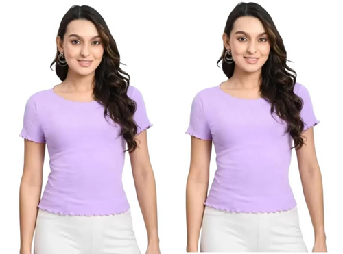 PURPLE Stylish and Latest Women's Casual Short Sleeves Round Neck