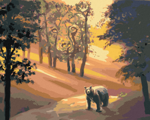 Zuty - Paint by Numbers - BEAR IN THE FOREST AND THE SUNSET (D. RUSTY