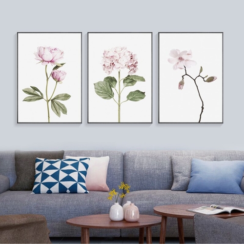 Green Nordic Posters Leafs Pink Flower