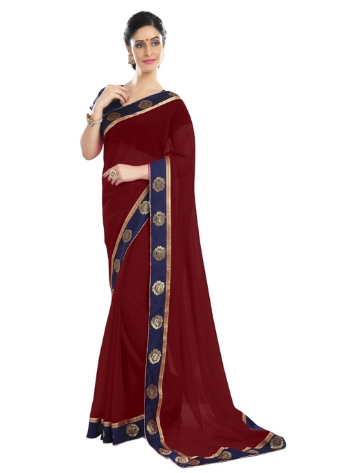 Generic Women's Chiffon Saree (Maroon, 5-6 Mtrs)