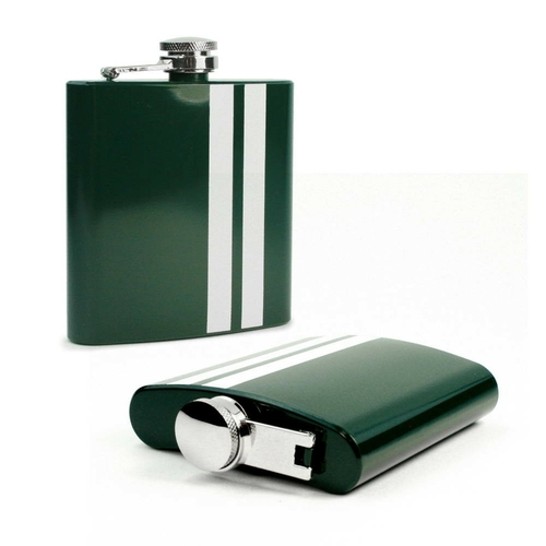 Tuff Luv I13-33 6 ozModern Style Hip Flask, Green Stripe - Stainle