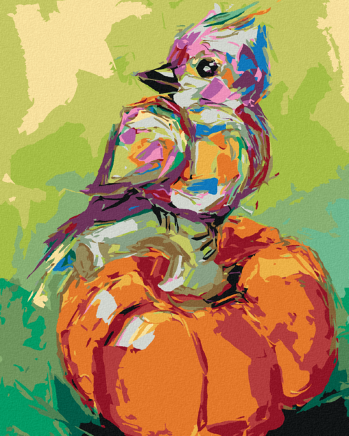 Paint by Numbers - COLOURFUL BIRD ON A PUMPKIN