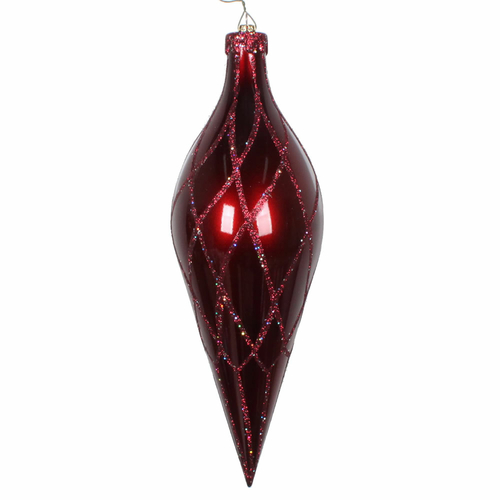 Vickerman MT198565D 12 in. Burgundy Glitter Net Finial Ornament