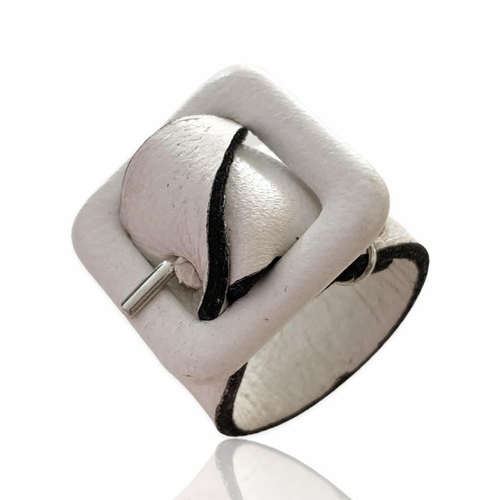 White Leather Belt Ring