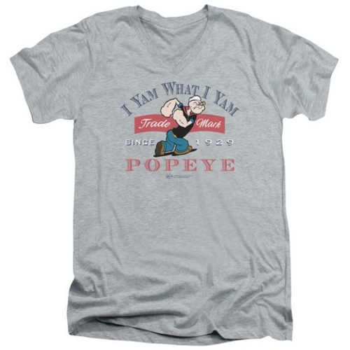 Trevco Popeye-I Yam What I Yam Short Sleeve Adult 30-1 V-Neck Tee,