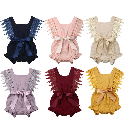 6 Colors Solid Lace Bodysuits Newborn Baby Girls