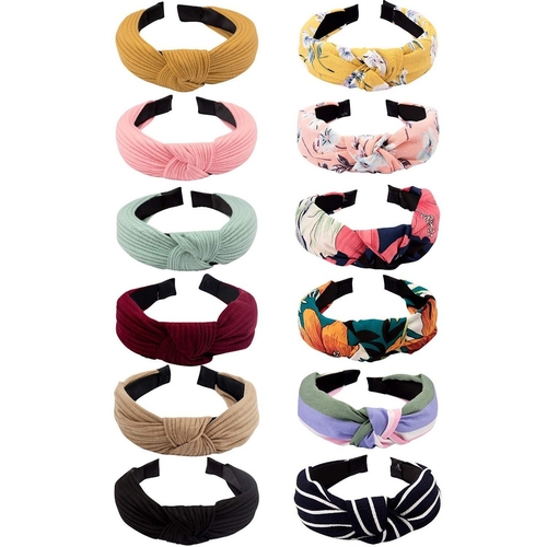 12 Pcs Knotted Headbands For Women Wide Headbands Knot Turban Headband
