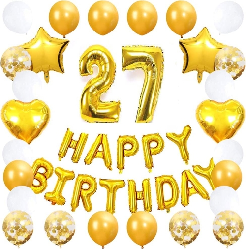 27th Birthday Party Decoration Kit with Star Heart Latex Confetti