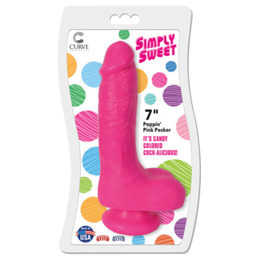 Curve Toys Simply Sweet Poppin' Pink Pecker 7 in. Dildo with Balls &