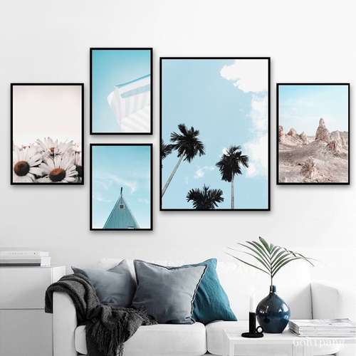 Sunflower Coconut Tree Wall Art Canvas Painting