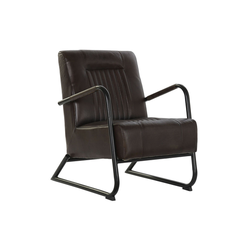 Armchair DKD Home Decor Black Metal Leather Dark brown (62 x 82 x 84