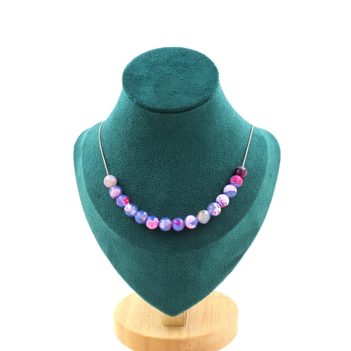 Fuchsia and blue dragon vein Agate 15 bead necklace 8 mm