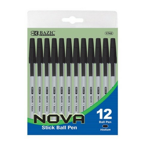 Bazic 1742 Nova Black Color Stick Pen (12/Pack) Pack of 24