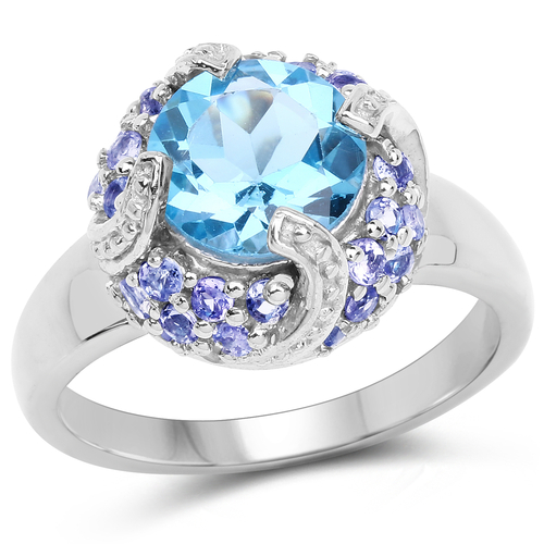 3.13 Carat Genuine Swiss Blue Topaz and Tanzanite .925 Sterling Silver