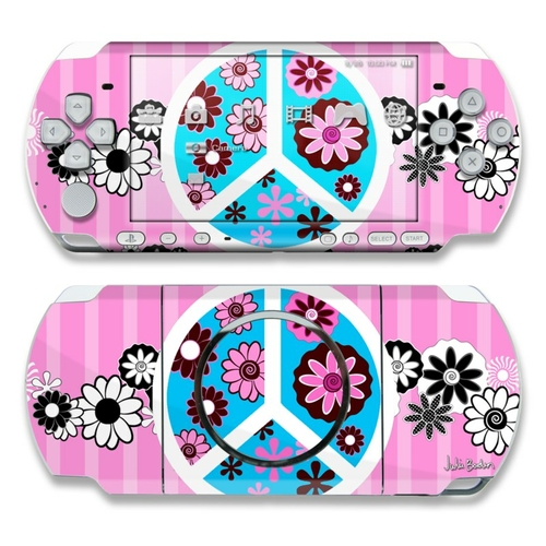 DecalGirl PSP3-PFLWRS-PNK Sony PSP 3000 Skin - Peace Flowers Pink
