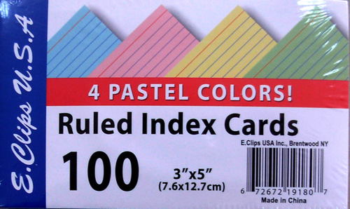 Index Cards - Pastel Colors - 3"x5" - 100 ct