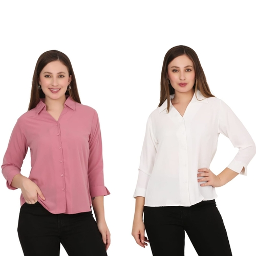 Womens Solid Formal Shirt PACK OF 2 PINK AND WHITE  L