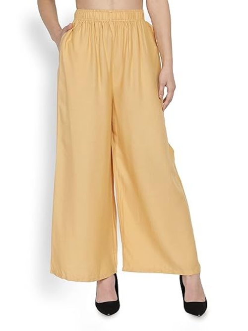 Rayon Palazzo with Side Pocket | Loose Fit Flared Wide Leg Plazzo