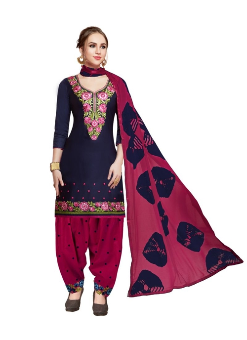 Generic Women's Pure Cotton Salwar Material (Navy