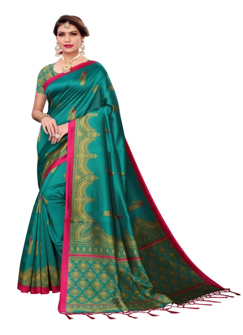 Generic Women's Art Silk Saree (Turquoise, 5-6