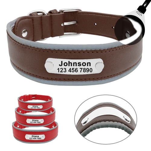 Reflective Large Dog Collar Leather Personalized