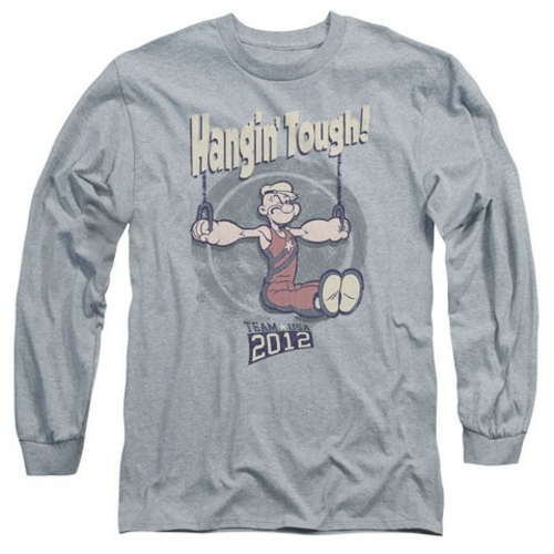 Trevco Popeye-Hangin Tough Long Sleeve Adult 18-1 Tee, Heather - M