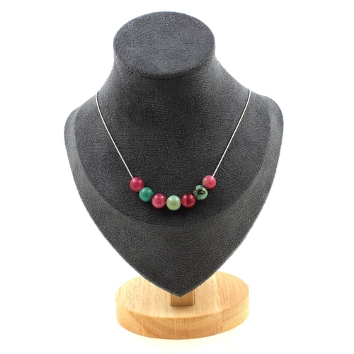 Chrysocolla quality 7A + Two-tone Tourmaline 8 mm 7 beads necklace.