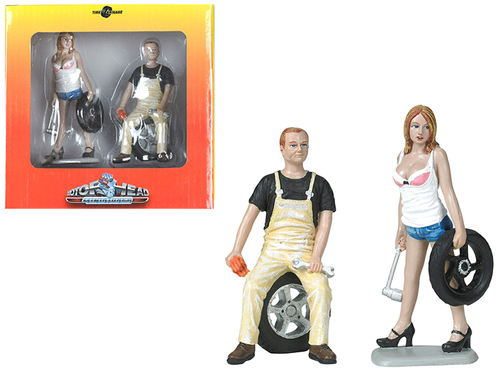 Meg and Derek Tire Brigade 2 piece Figurine Set 1/18 by Motorhead