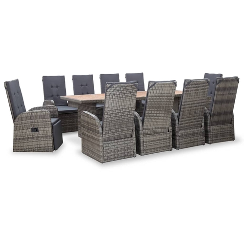 11 Piece Outdoor Dining Set Poly Rattan Acacia Wood Gray