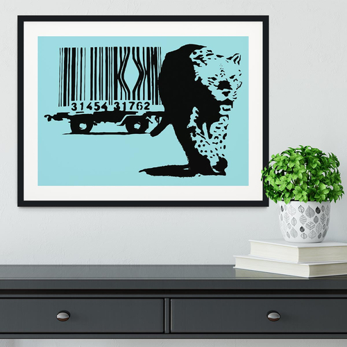 Banksy Barcode Leopard Light Blue Framed Print