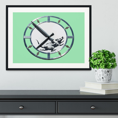 Banksy New York Clock Rat Green Framed Print