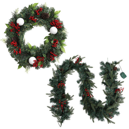 Jingle Jollys Christmas Garland with Wreath Set LED Lights Xmas Tree