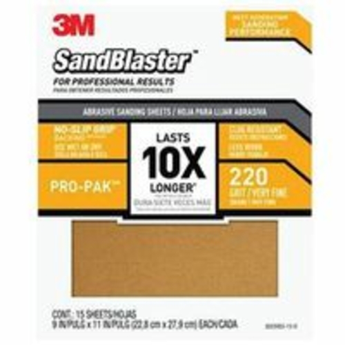 3M 7579535 Grip 220 9 x 11 in. Sandpaper, Pack of 15