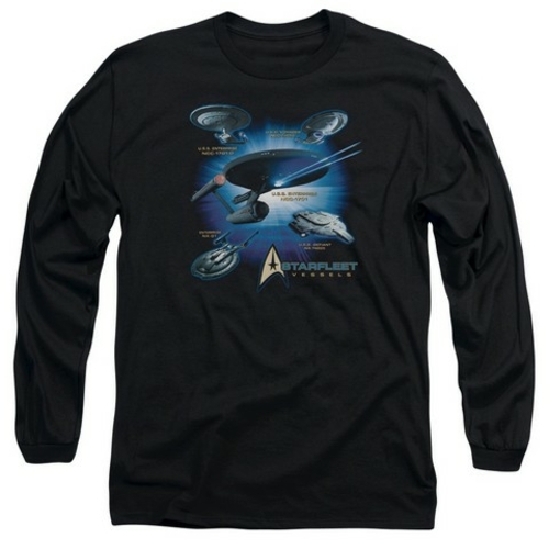 Trevco Star Trek-Starfleet Vessels - Long Sleeve Adult 18-1 Tee - Blac