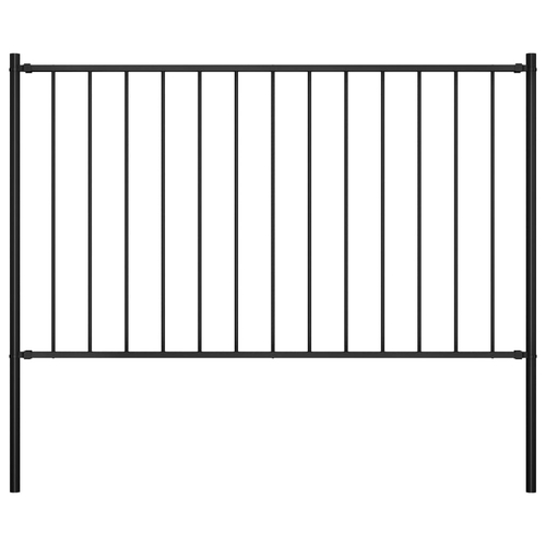 Fence Panel with Posts Powder-coated Steel 5.6'x2.5' Black