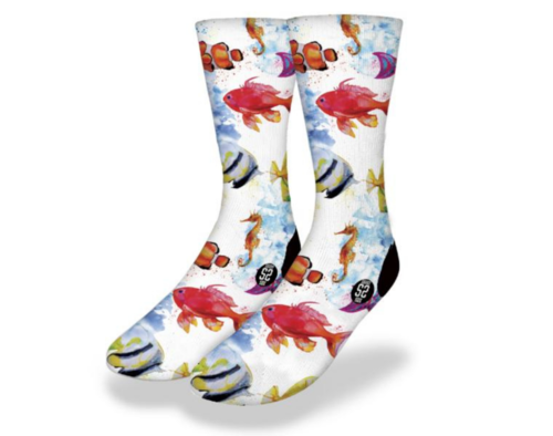 Main WATERCOLOR REEF LIFE Fun Fish Socks image